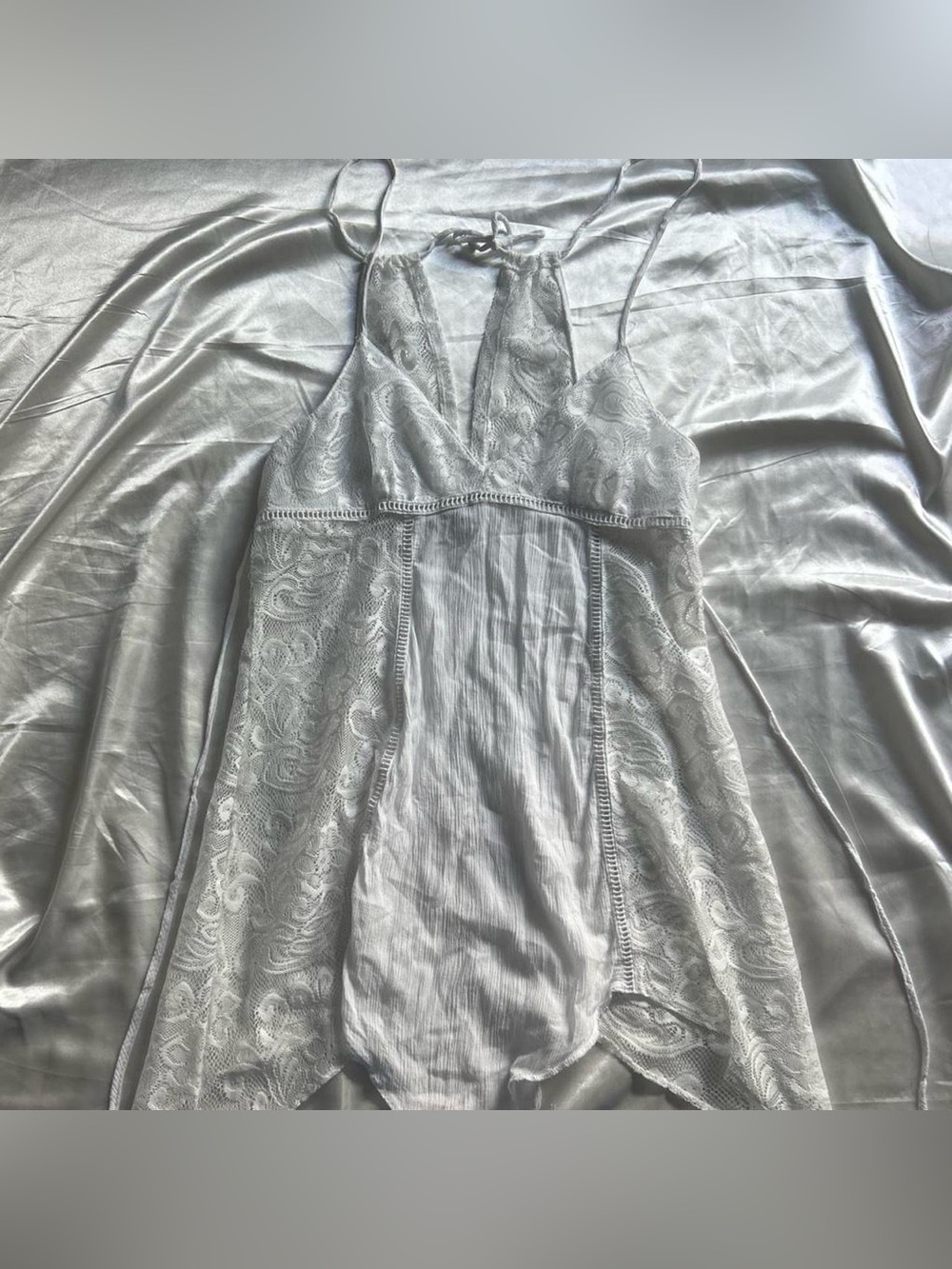 Linea Donatella Silver Lace Halter Chemise